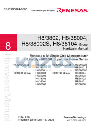 HD6473802 datasheet - Renesas 8-Bit Single-Chip Microcomputer H8 Family / H8/300L Super Low Power Series