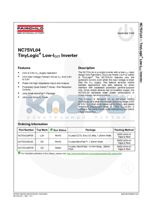 NC7SVL04 datasheet - TinyLogic^ Low-ICCT Inverter