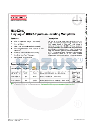 NC7SZ157_09 datasheet - TinyLogic^ UHS 2-Input Non-Inverting Multiplexer