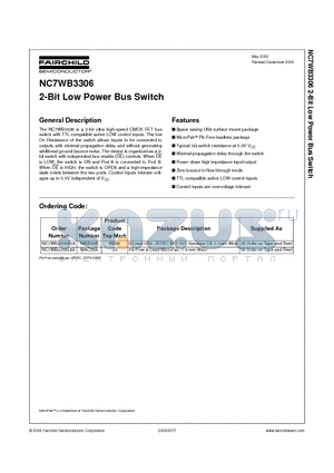 NC7WB3306K8X datasheet - 2-Bit Low Power Bus Switch
