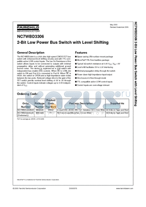 NC7WBD3306 datasheet - 2-Bit Low Power Bus Switch with Level Shifting