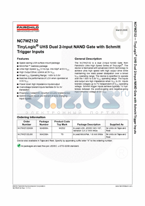 NC7WZ132L8X_08 datasheet - TinyLogic UHS Dual 2-Input NAND Gate with Schmitt Trigger Inputs