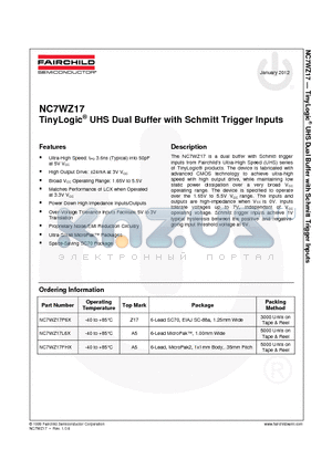 NC7WZ17L6X_12 datasheet - TinyLogic^ UHS Dual Buffer with Schmitt Trigger Inputs