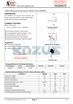 NCE6075 datasheet - NCE N-Channel Enhancement Mode Power MOSFET