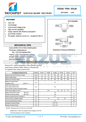 ES3BB datasheet - SURFACE MOUNT RECTIFIER