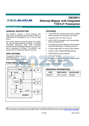 DS33R11 datasheet - Ethernet Mapper with Integrated T1/E1/J1 Transceiver