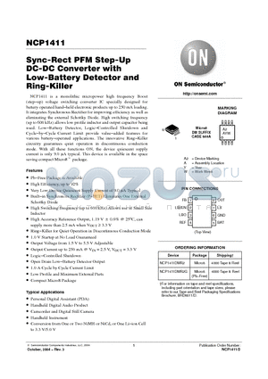 NCP1411DMR2 datasheet - Sync-Rect PFM Step-Up DC-DC Converter with Low-Battery Detector and Ring-Killer