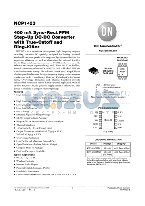 NCP1423DMR2G datasheet - 400 mA Sync−Rect PFM Step−Up DC−DC Converter with True−Cutoff and Ring−Killer