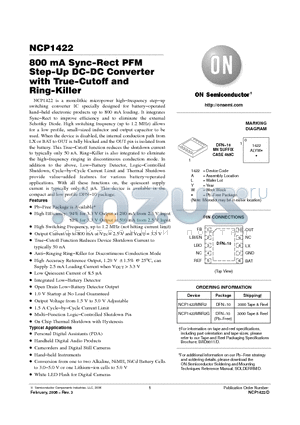 NCP1422MNR2 datasheet - 800 mA Sync−Rect PFM Step−Up DC−DC Converter with True−Cutoff and Ring−Killer