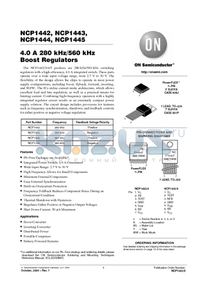 NCP1443T datasheet - 4.0 A 280 kHz/560 kHz Boost Regulators