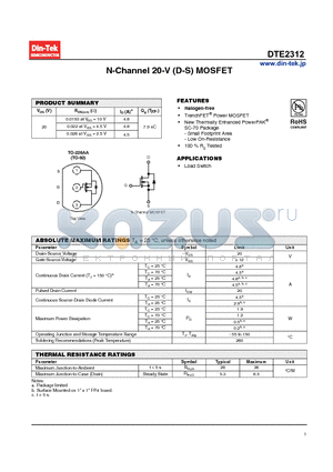 DTE2312_13 datasheet - N-Channel 20-V (D-S) MOSFET Halogen-free