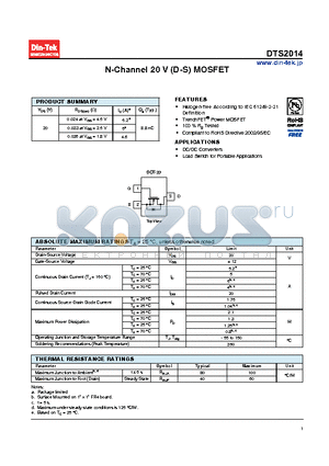 DTS2014 datasheet - N-Channel 20 V (D-S) MOSFET Halogen-free