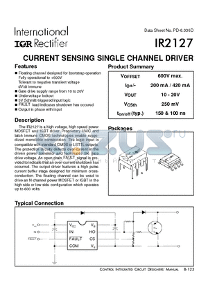 IR2127 datasheet - CURRENT SENSING SINGLE CHANNEL DRIVER