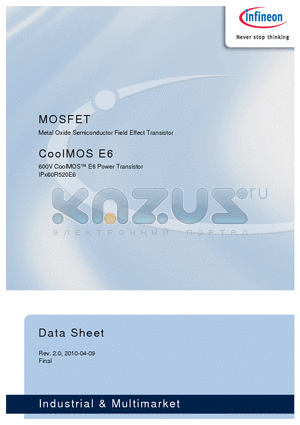 IPA60R520E6 datasheet - 600V CoolMOS E6 Power Transistor