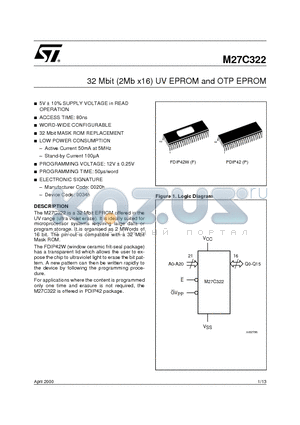 M27C322-100F6 datasheet - 32 Mbit 2Mb x16 UV EPROM and OTP EPROM