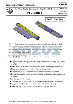 FI-J20S-VF15N-R3000 datasheet - Thin Wire Coaxial Connector for Small Portable Devices