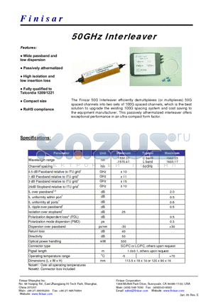 FINF050-100CLA1 datasheet - 50GHz Interleaver