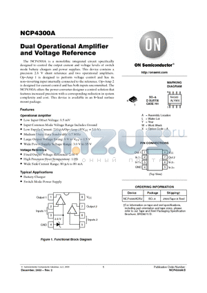 NCP4300ADR2 datasheet - Dual Operational Amplifier and Voltage Reference