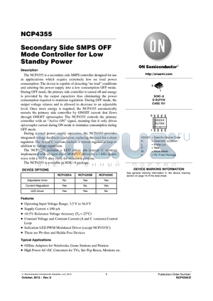 NCP4355_12 datasheet - Secondary Side SMPS OFF Mode Controller for Low Standby Power