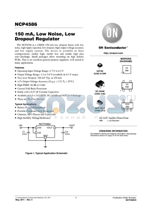 NCP4586_1105 datasheet - 150 mA, Low Noise, Low Dropout Regulator