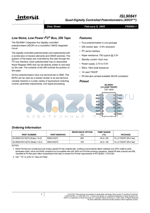 ISL90841WIV1427Z datasheet - Quad Digitally Controlled Potentiometers (XDCP)