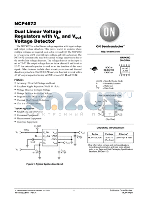 NCP4672DR2G datasheet - Dual Linear Voltage Regulators with Vin and Vout Voltage Detector