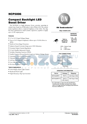 NCP5006 datasheet - Compact Backlight LED Boost Driver