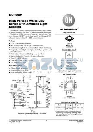 NCP5021MUTXG datasheet - High Voltage White LED Driver with Ambient Light Sensing