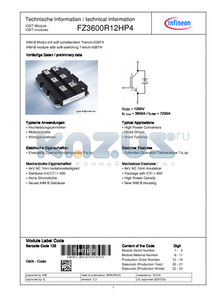 FZ3600R12HP4 datasheet - IGBT-Wechselrichter / IGBT-inverter Hchstzulssige Werte / maximum rated values