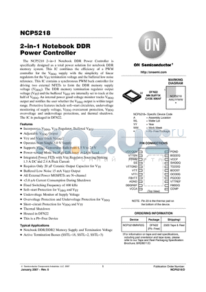 NCP5218 datasheet - 2−in−1 Notebook DDR Power Controller