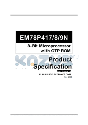EM78P417NM datasheet - 8-Bit Microprocessor with OTP ROM