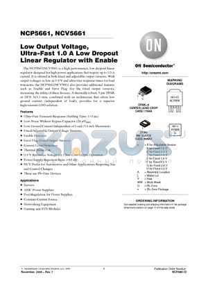 NCP5661DT12RKG datasheet - Low Output Voltage, Ultra−Fast 1.0 A Low Dropout Linear Regulator with Enable