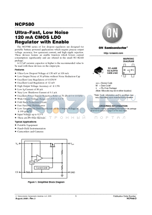 NCP580SQ15T1G datasheet - Ultra−Fast, Low Noise 120 mA CMOS LDO Regulator with Enable