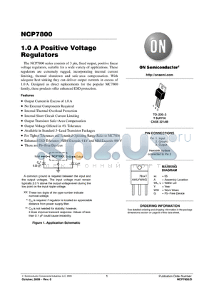 NCP7800 datasheet - 1.0 A Positive Voltage Regulators