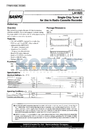 LA1823 datasheet - Single-Chip Tuner IC for Use in Radio Cassette Recorder