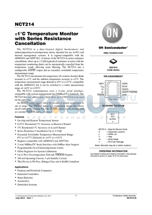 NCT214MT3R2G datasheet - Temperature Monitor with Series Resistance Cancellation