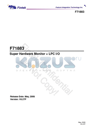F71883 datasheet - Super Hardware Monitor  LPC I/O