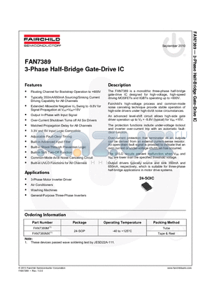 FAN7389 datasheet - 3-Phase Half-Bridge Gate-Drive IC