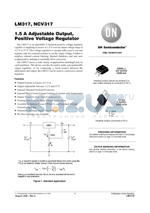NCV317BTG datasheet - 1.5 A Adjustable Output, Positive Voltage Regulator