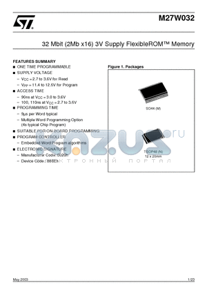 M27W032 datasheet - 32 Mbit 2Mb x16 3V Supply FlexibleROM Memory