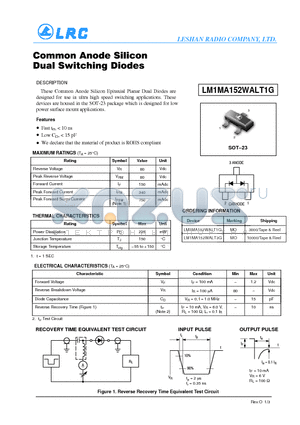 LM1MA152WALT3G datasheet - Common Anode Silicon Dual Switching Diodes