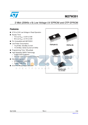 M27W201-120B6TR datasheet - 2 Mbit (256Kb x 8) Low Voltage UV EPROM and OTP EPROM