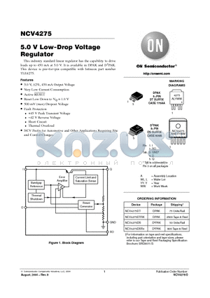 NCV4275DTRK datasheet - 5.0 V Low-Drop Voltage Regulator