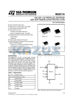 M28C16 datasheet - 16K 2K x 8 PARALLEL EEPROM with SOFTWARE DATA PROTECTION