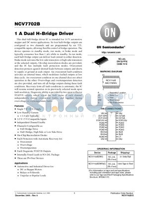 NCV7702B datasheet - 1 A Dual H−Bridge Driver