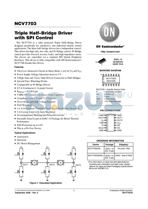NCV7703D2G datasheet - Triple Half-Bridge Driver with SPI Control