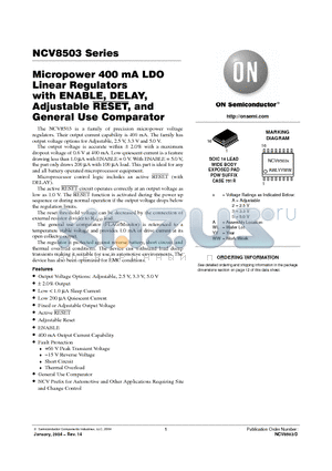 NCV8503PW25 datasheet - Micropower 400 mA LDO Linear Regulators  with ENABLE, DELAY, Adjustable RESET, and General Use Comparator