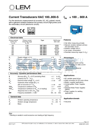 HAC100-S datasheet - Current Transducers