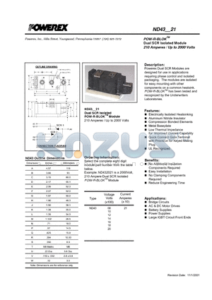 ND431421 datasheet - POW-R-BLOK Dual SCR Isolated Module (210 Amperes / Up to 2000 Volts)