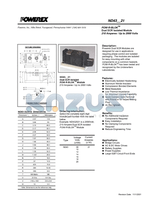 ND432021 datasheet - POW-R-BLOK Dual SCR Isolated Module (210 Amperes / Up to 2000 Volts)